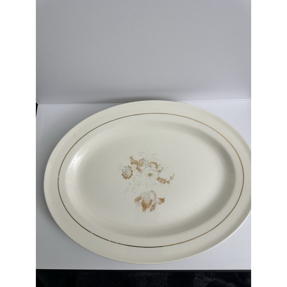 vintage 1939 Esward M Knowles Serving platter Brown Floral Gold Trim